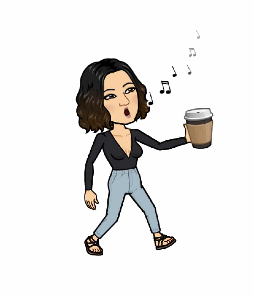 Emoticon of woman singing and holding coffee