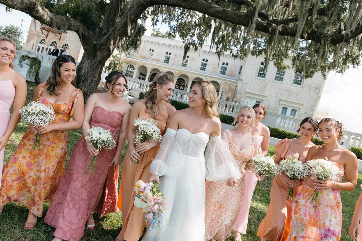 orlando wedding hair makeup bridal party m3 beauty - Wedding Makeup and Hair Gallery Bride and bridesmaids with elegant wedding hair and makeup by M3 Beauty at Orlando Florida wedding venue, featuring romantic updos and natural glam makeup looks